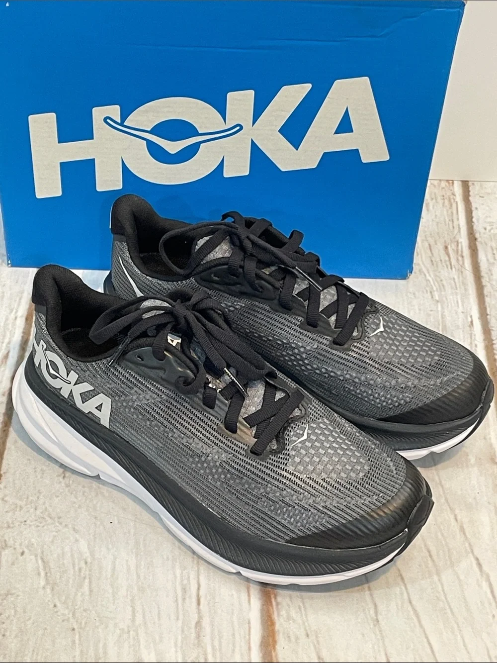 NEW Hoka Clifton 9 Youth 4 Sneakers Gray Black Running Shoes Boys Girls NIB
